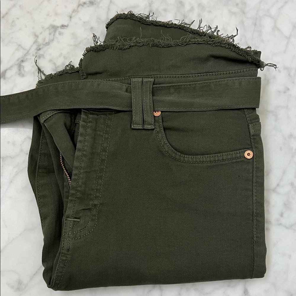 7 For All Mankind Olive Green Straight Leg Jeans